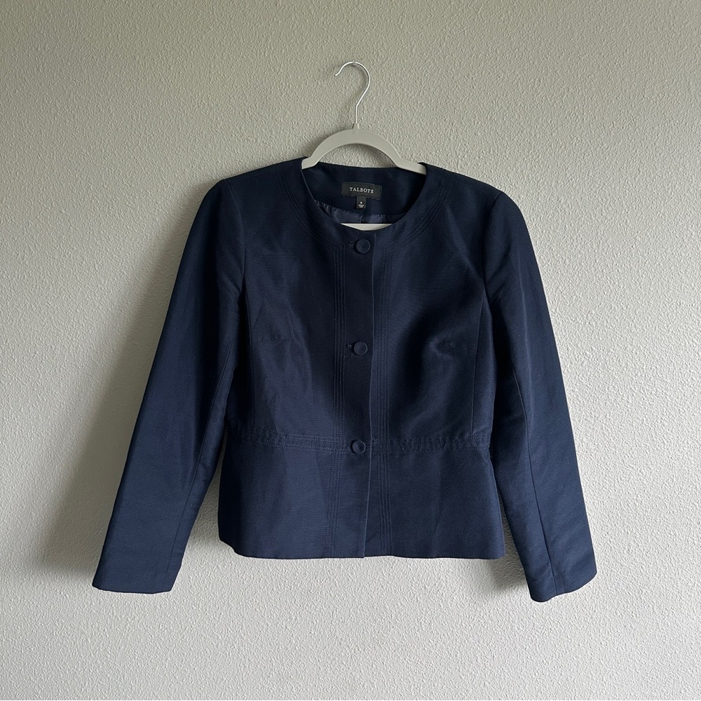 Talbots Navy Blue Cotton Silk Blazer 6